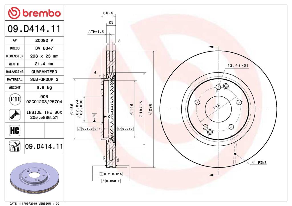 Disques de frein BREMBO ref. 09.D414.11