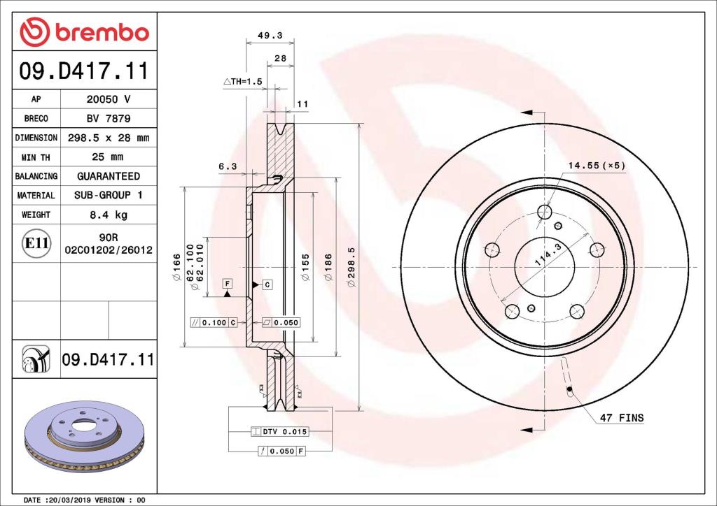 Disques de frein BREMBO 09.D417.11