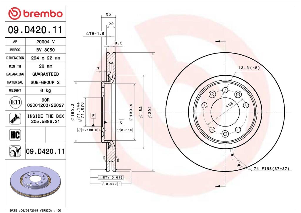 Disques de frein BREMBO ref. 09.D420.11