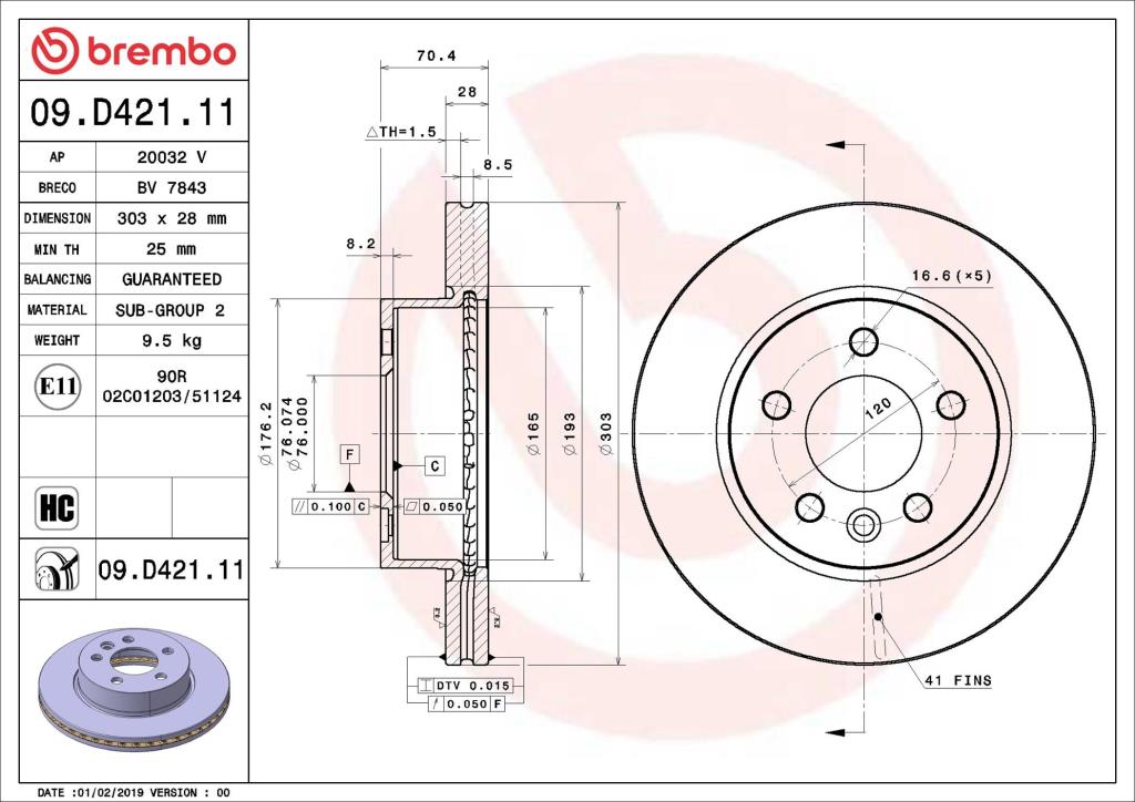 Discos de travão BREMBO ref. 09.D421.11