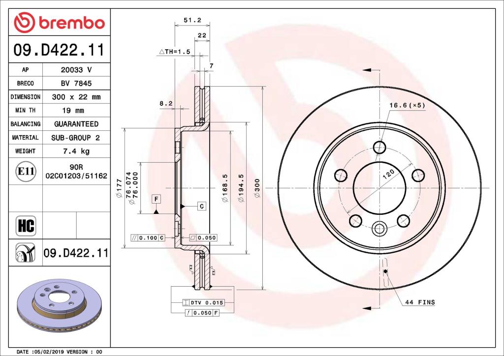 Discos de travão BREMBO ref. 09.D422.11