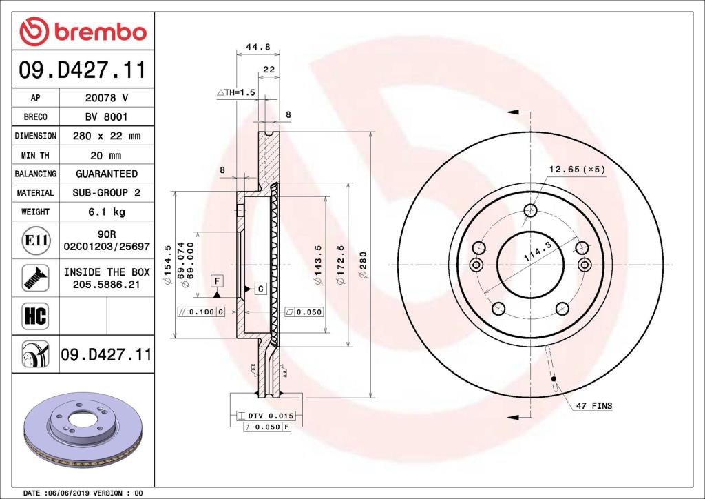 Discos de freno BREMBO ref. 09.D427.11