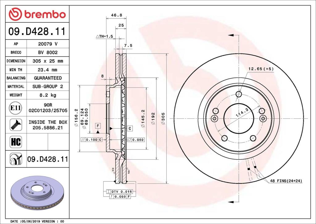 Disques de frein BREMBO ref. 09.D428.11