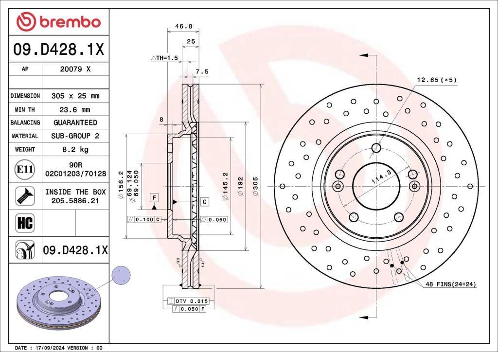 Disques de frein BREMBO ref. 09.D428.1X