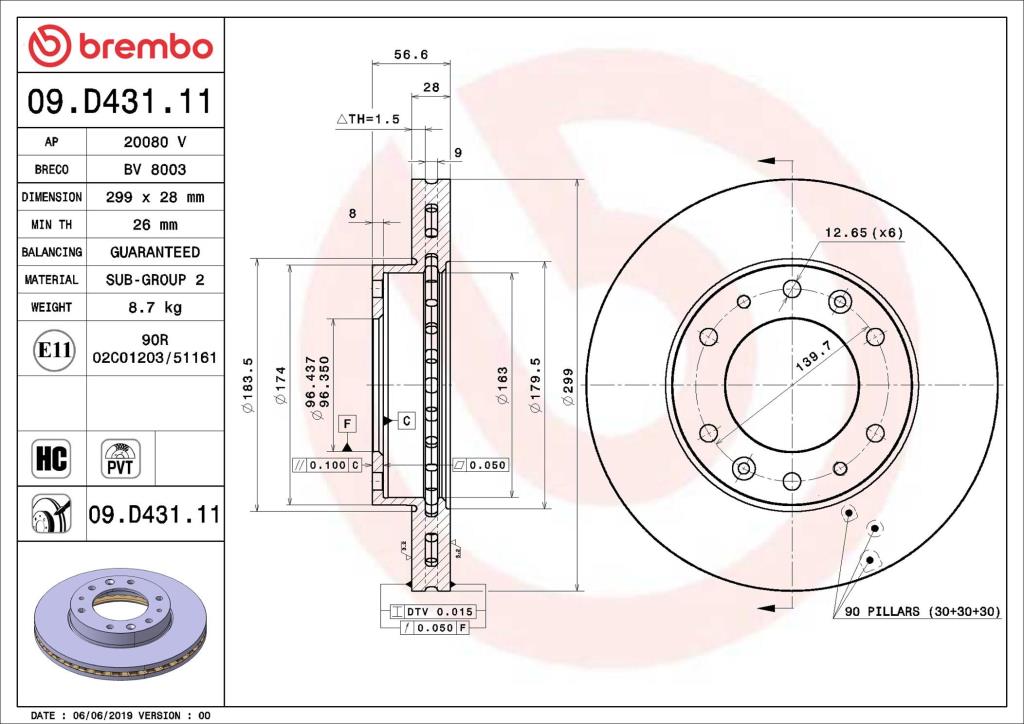Discos de travão BREMBO ref. 09.D431.11