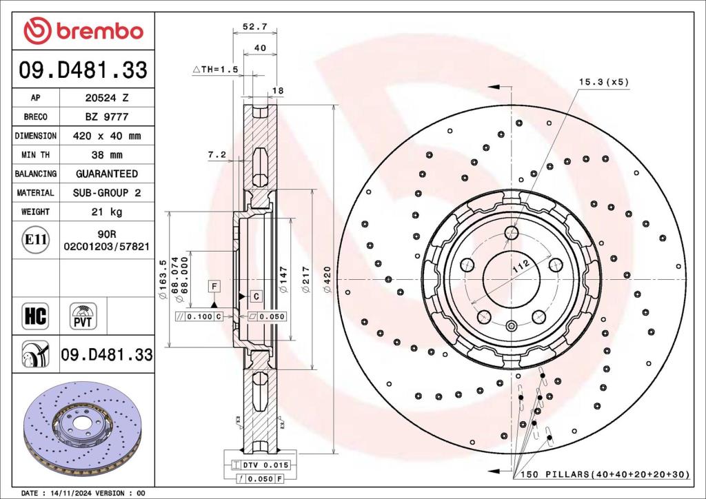 Discos de travão BREMBO ref. 09.D481.33