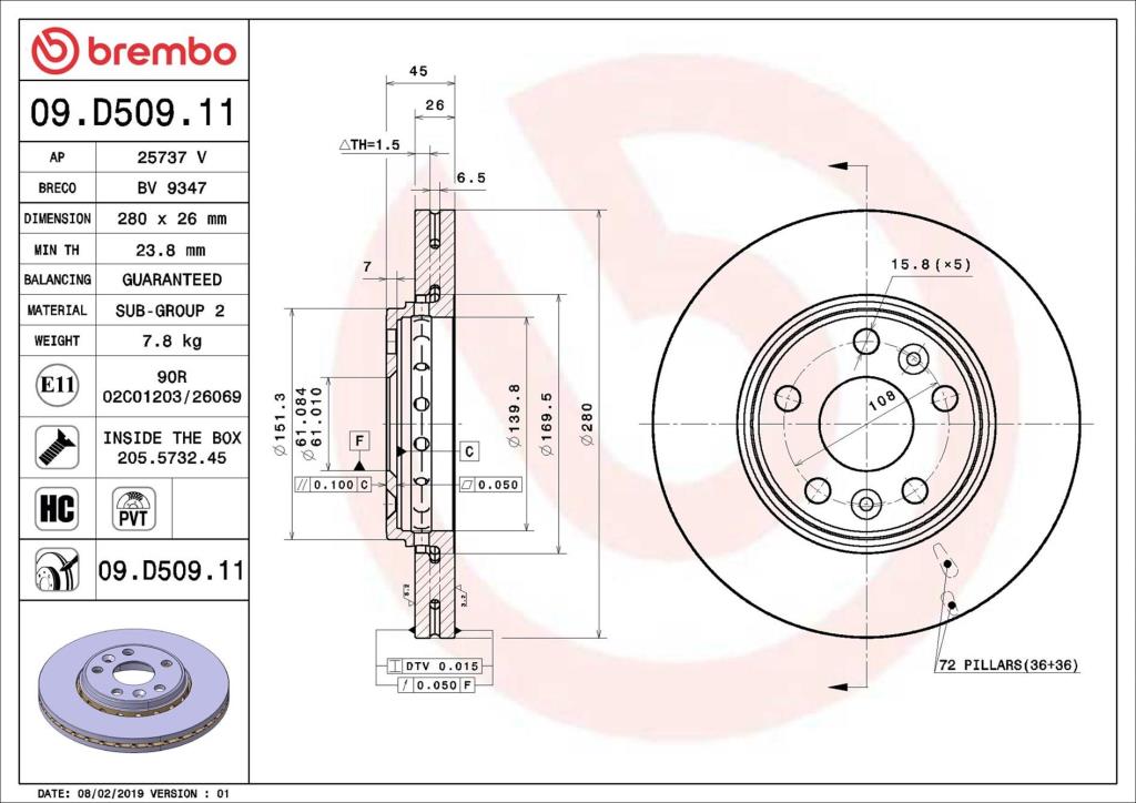 Discos de freno BREMBO ref. 09.D509.11