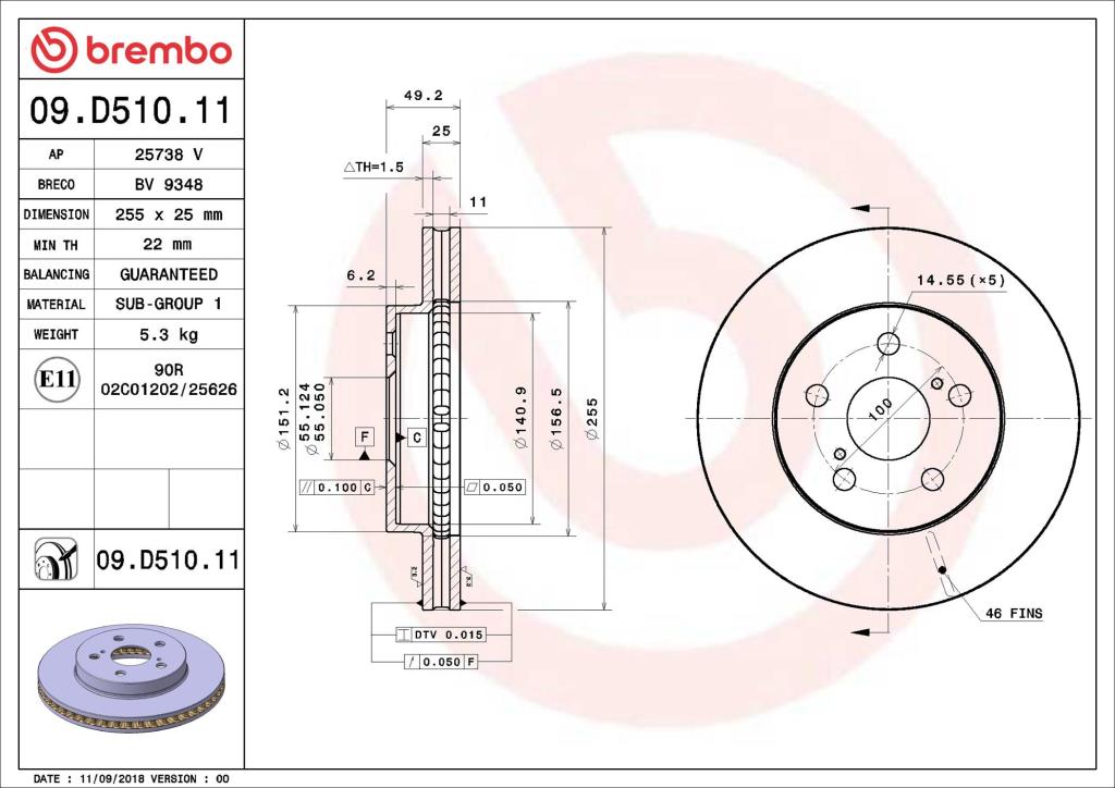 Discos de travão BREMBO 09.D510.11