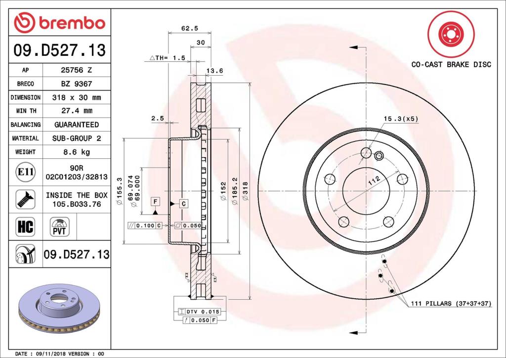 Disques de frein BREMBO 09.D527.13