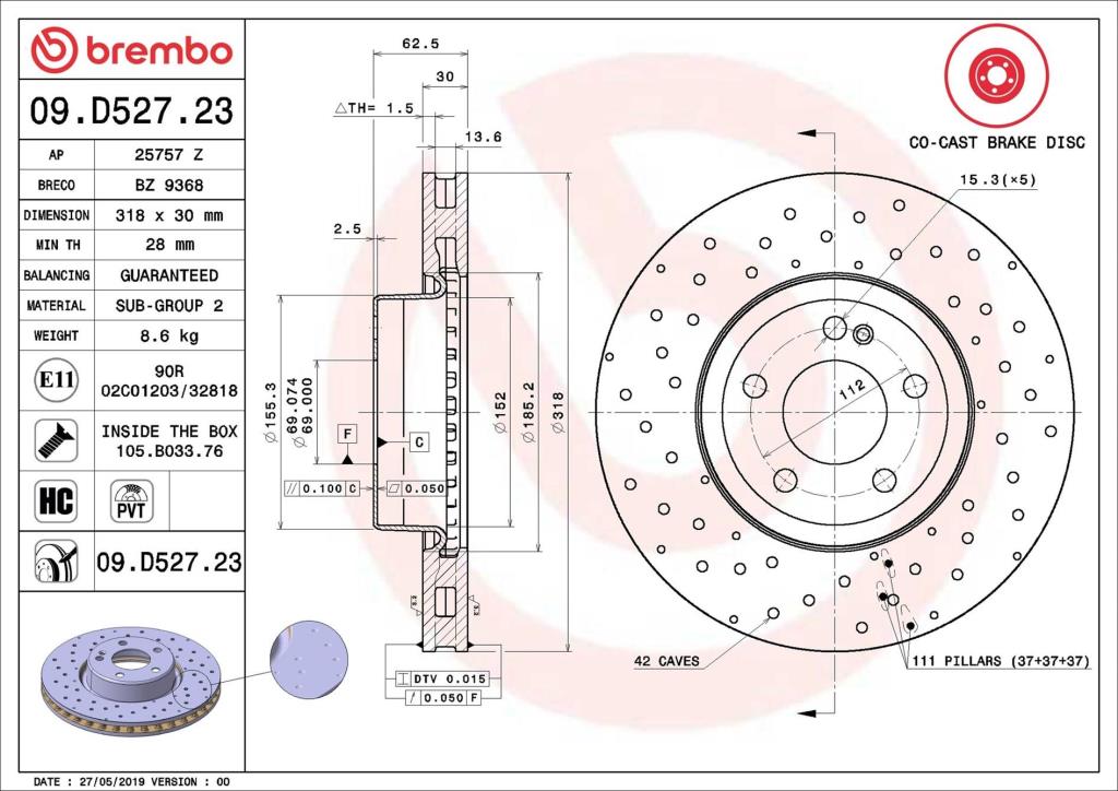 Discos de travão BREMBO 09.D527.23