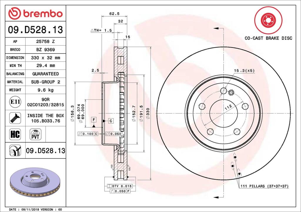 Disques de frein BREMBO ref. 09.D528.13