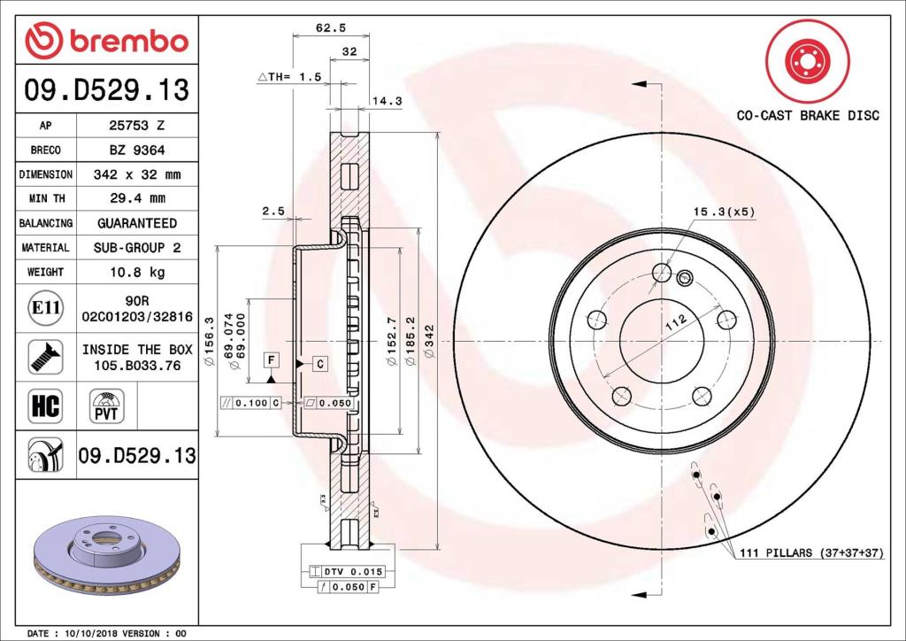 Discos de travão BREMBO 09.D529.13