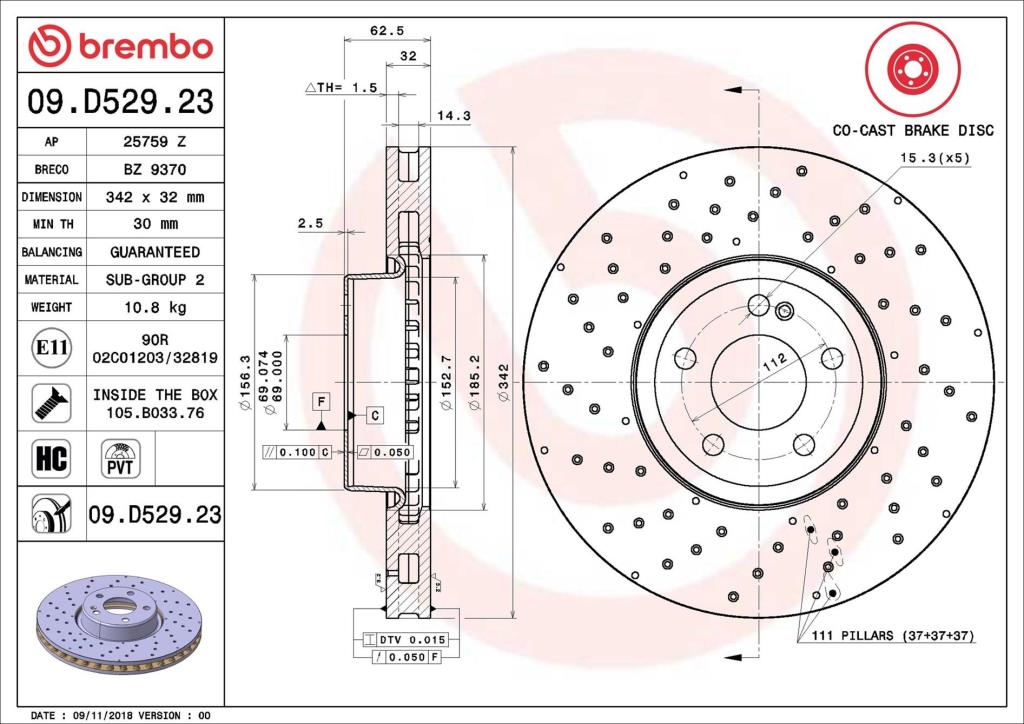Discos de travão BREMBO 09.D529.23