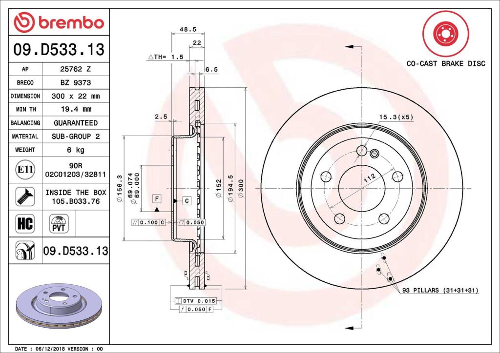 Disques de frein BREMBO 09.D533.13