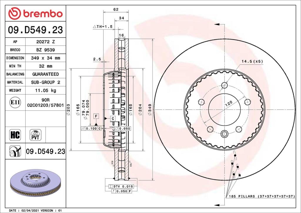 Disques de frein BREMBO 09.D549.23