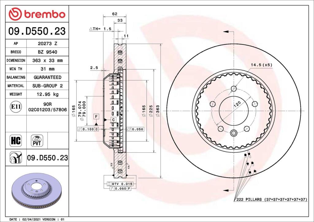 Disques de frein BREMBO ref. 09.D550.23