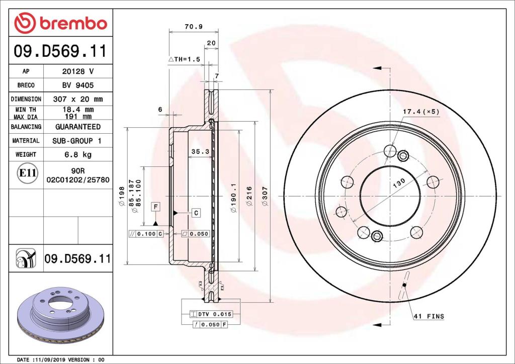 Disques de frein BREMBO ref. 09.D569.11