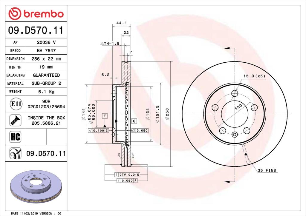Disques de frein BREMBO ref. 09.D570.11
