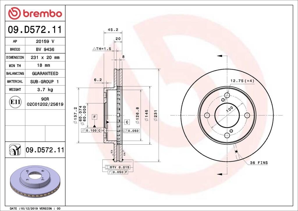 Disques de frein BREMBO 09.D572.11
