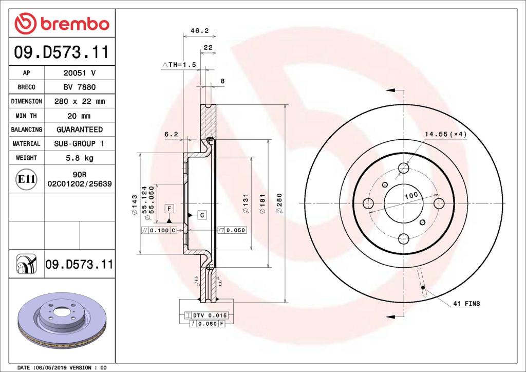 Disques de frein BREMBO 09.D573.11