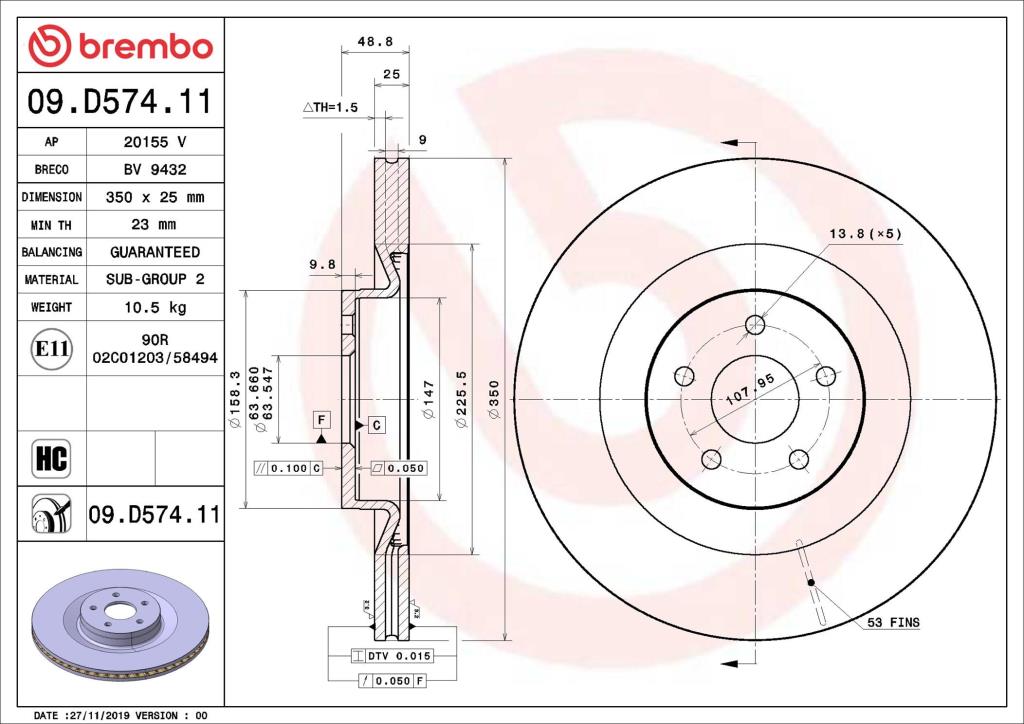 Disques de frein BREMBO 09.D574.11