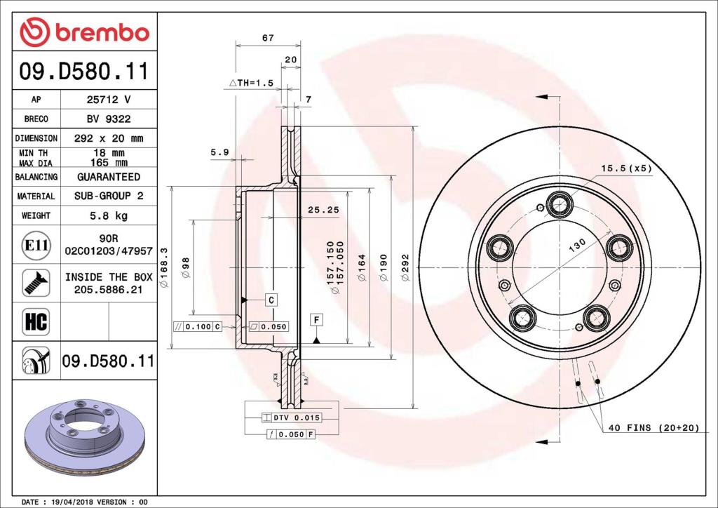 Disques de frein BREMBO ref. 09.D580.11