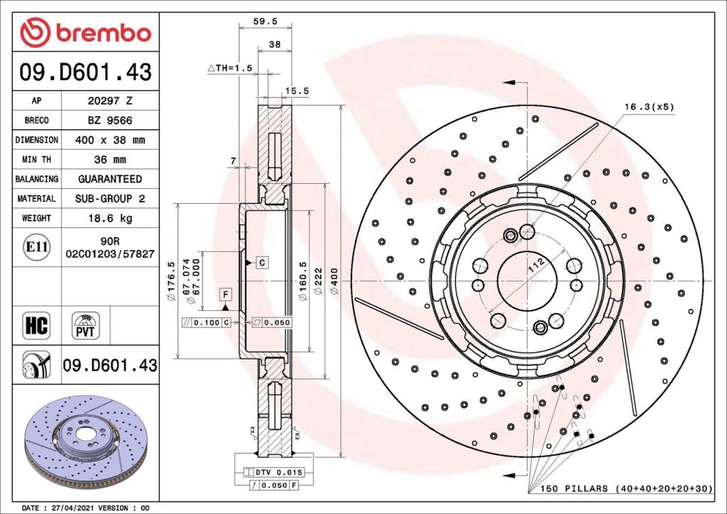 Discos de freno BREMBO ref. 09.D601.43