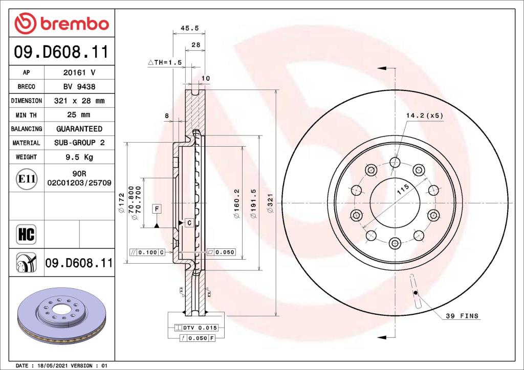 Disques de frein BREMBO 09.D608.11