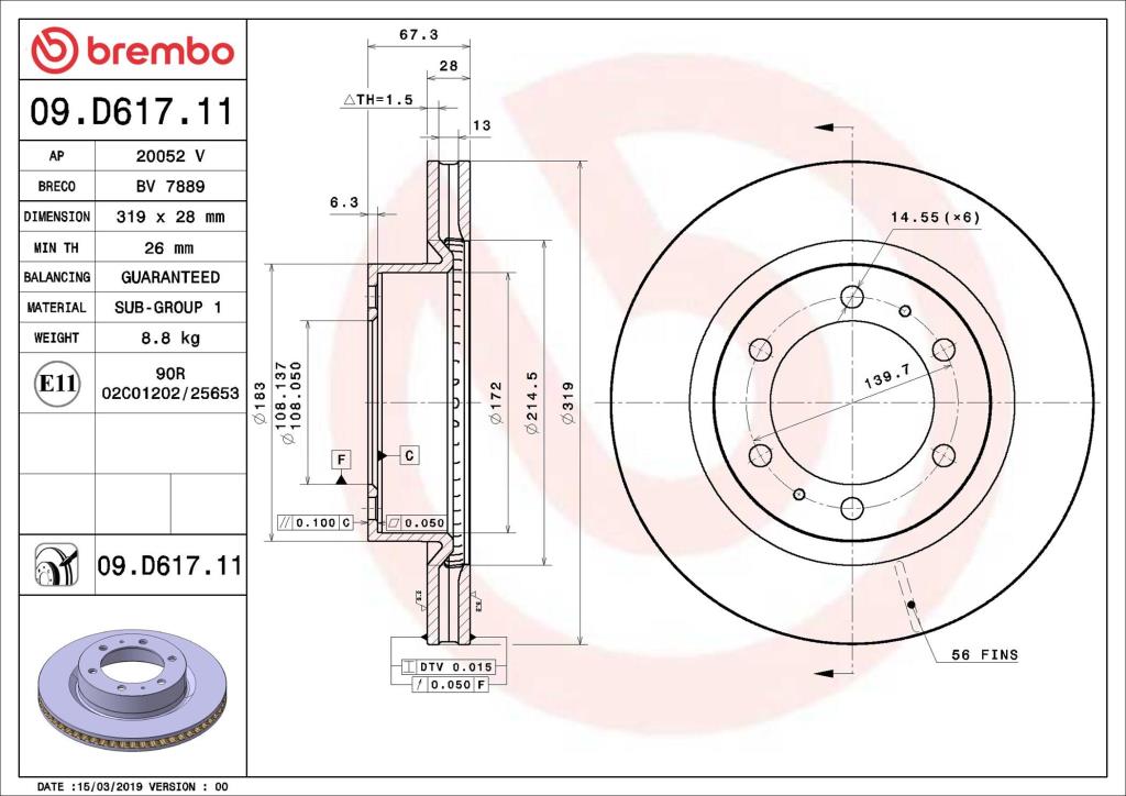 Discos de freno BREMBO ref. 09.D617.11