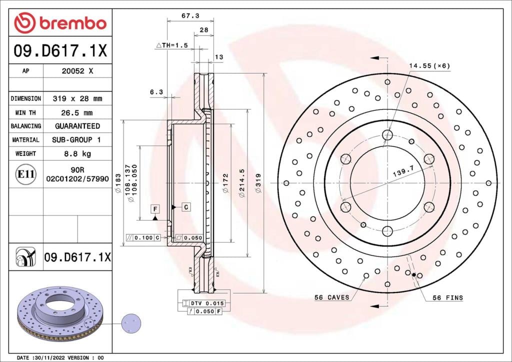 Discos de travão BREMBO 09.D617.1X