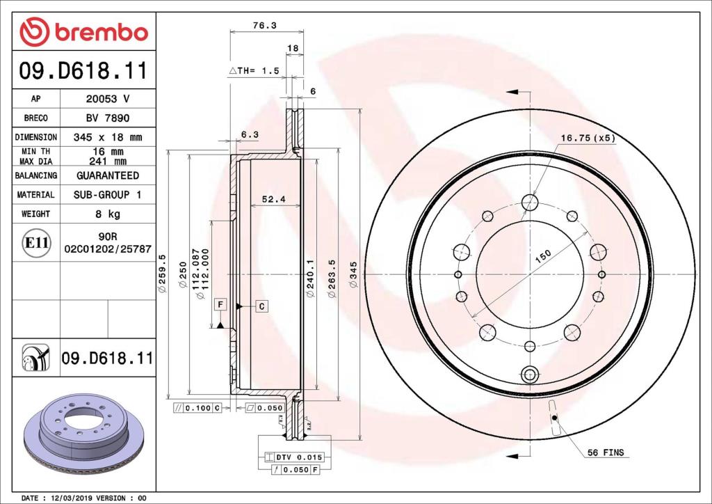 Disques de frein BREMBO ref. 09.D618.11