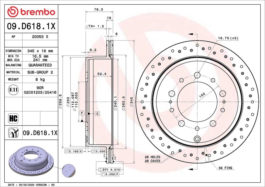 Disques de frein BREMBO 09.D618.1X
