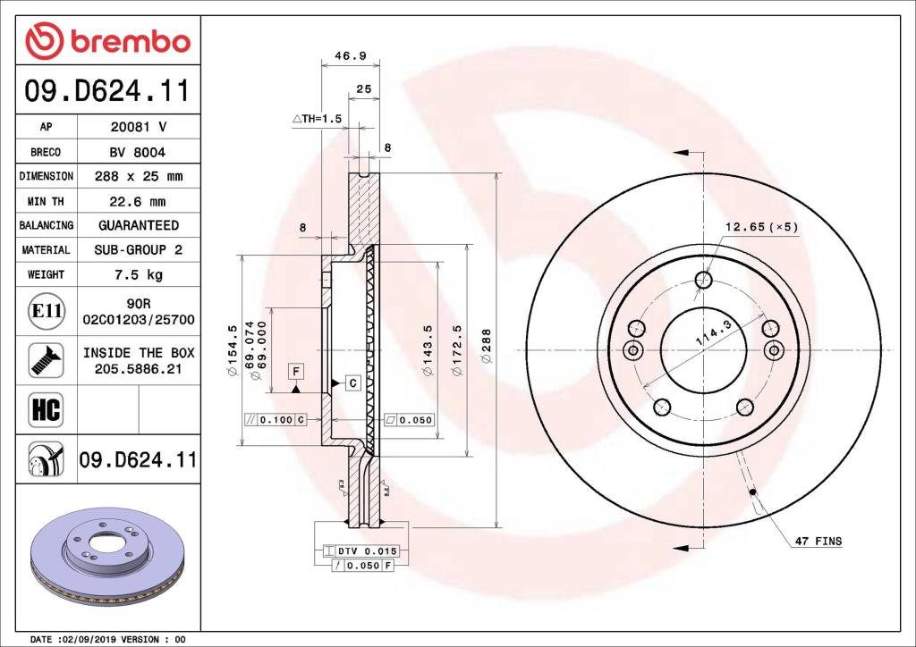 Disques de frein BREMBO 09.D624.11