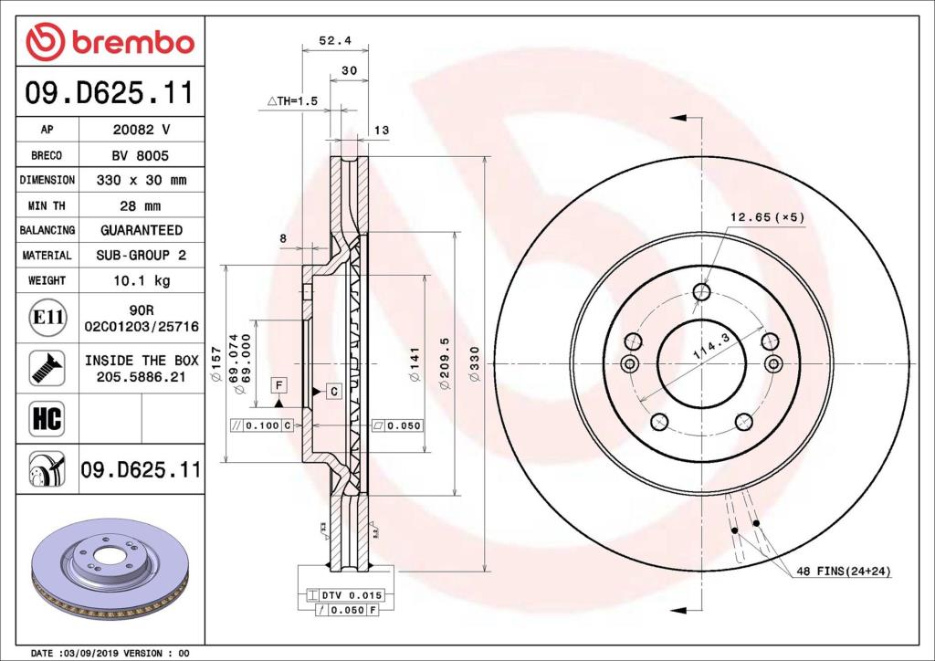 Disques de frein BREMBO 09.D625.11