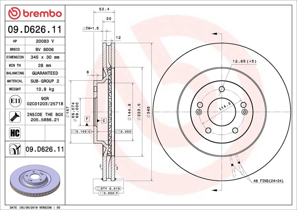 Disques de frein BREMBO 09.D626.11