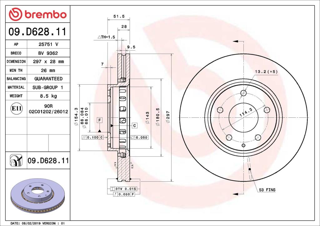 Discos de freno BREMBO ref. 09.D628.11