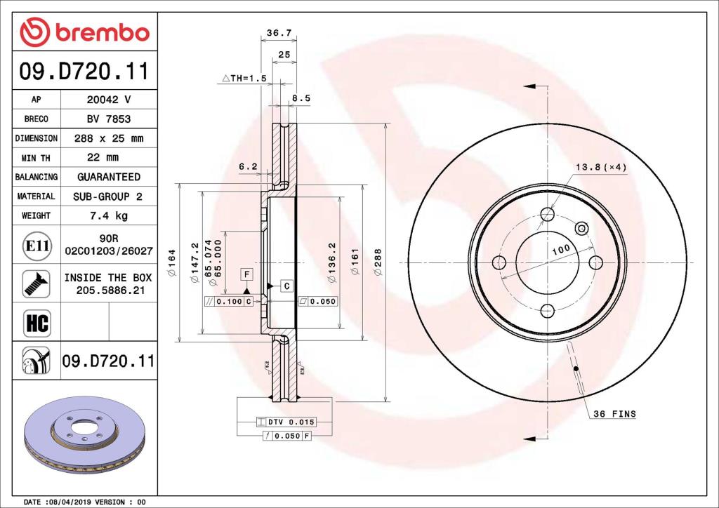 Discos de freno BREMBO ref. 09.D720.11