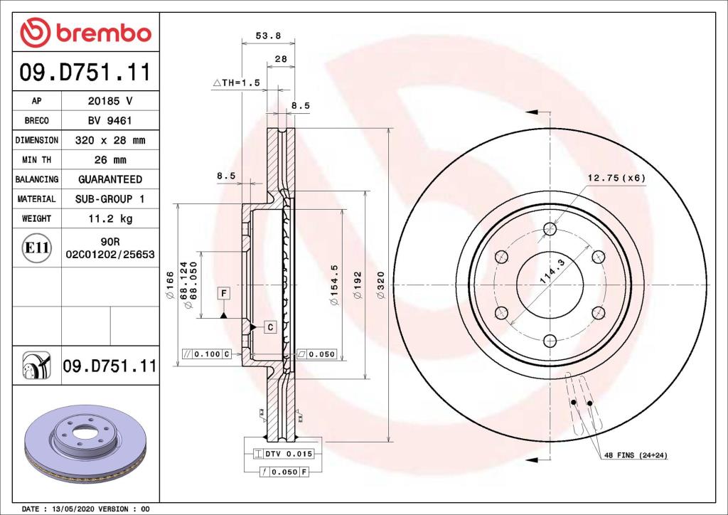 Discos de travão BREMBO 09.D751.11