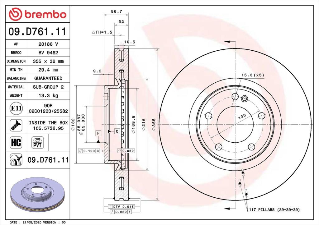 Disques de frein BREMBO 09.D761.11