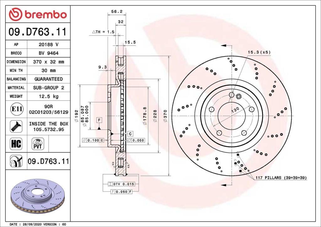 Disques de frein BREMBO 09.D763.11
