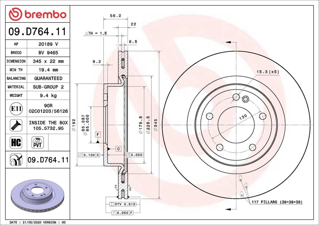 Disques de frein BREMBO 09.D764.11