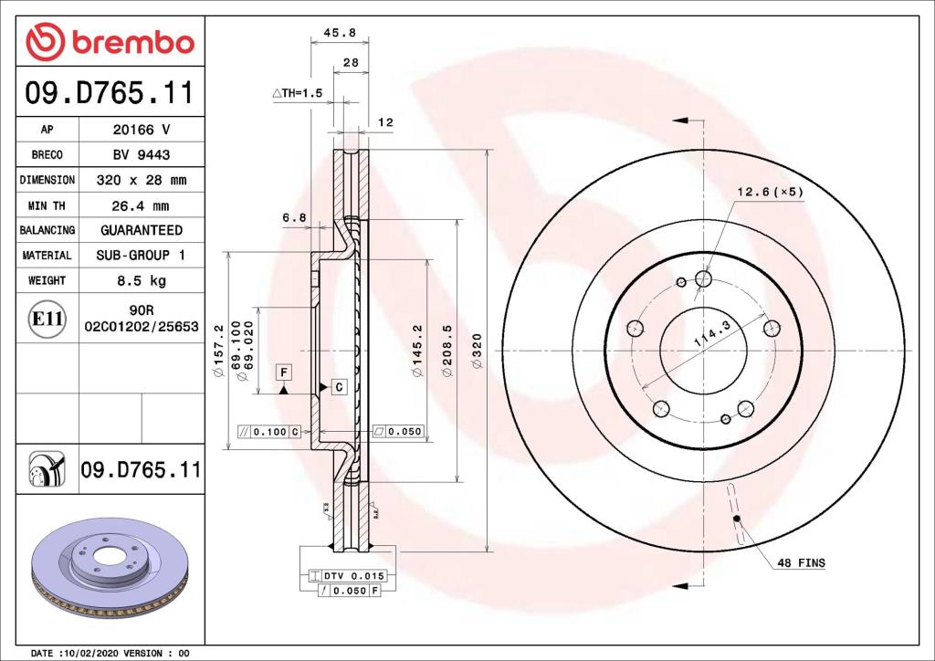 Disques de frein BREMBO 09.D765.11