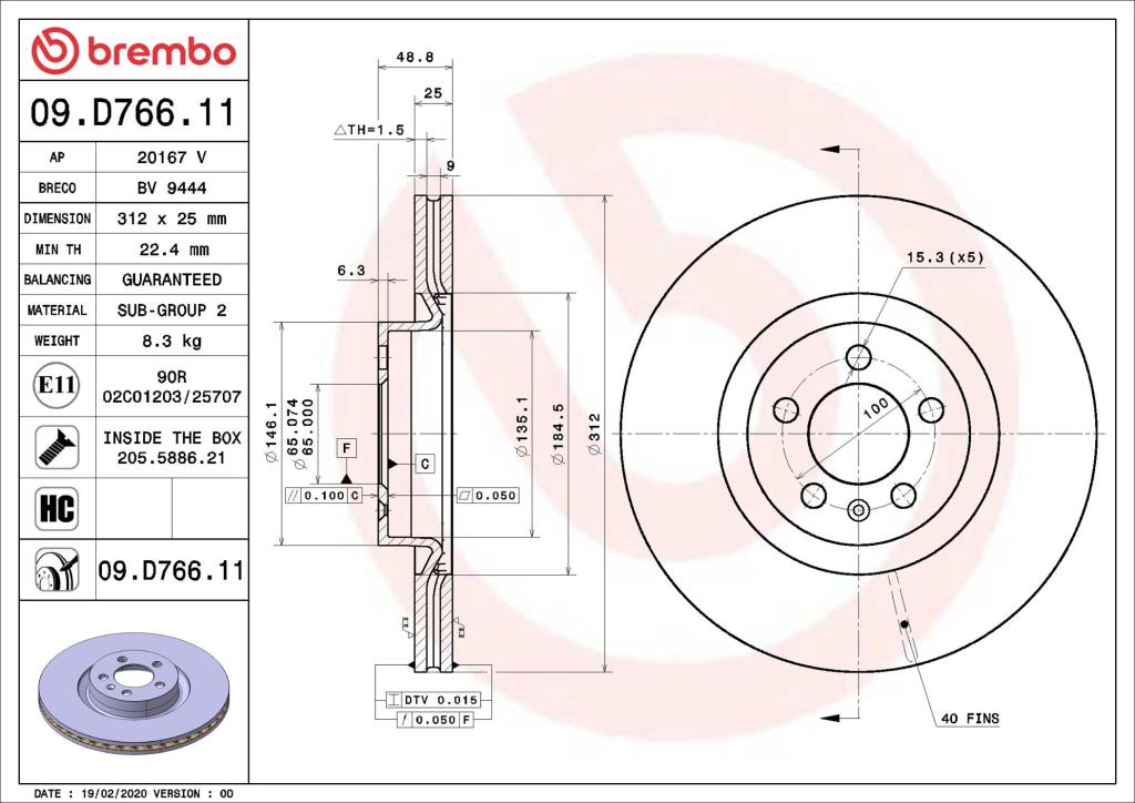 Disques de frein BREMBO 09.D766.11