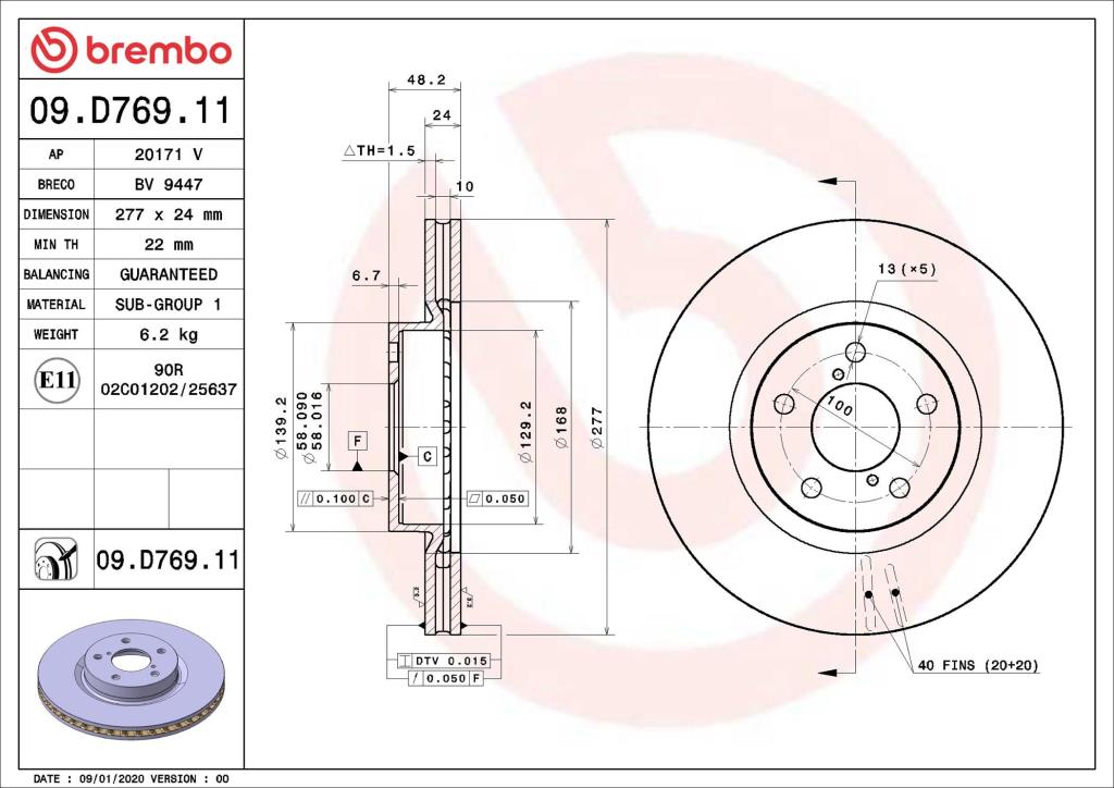 Disques de frein BREMBO 09.D769.11