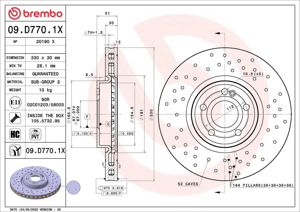 Disques de frein BREMBO 09.D770.1X