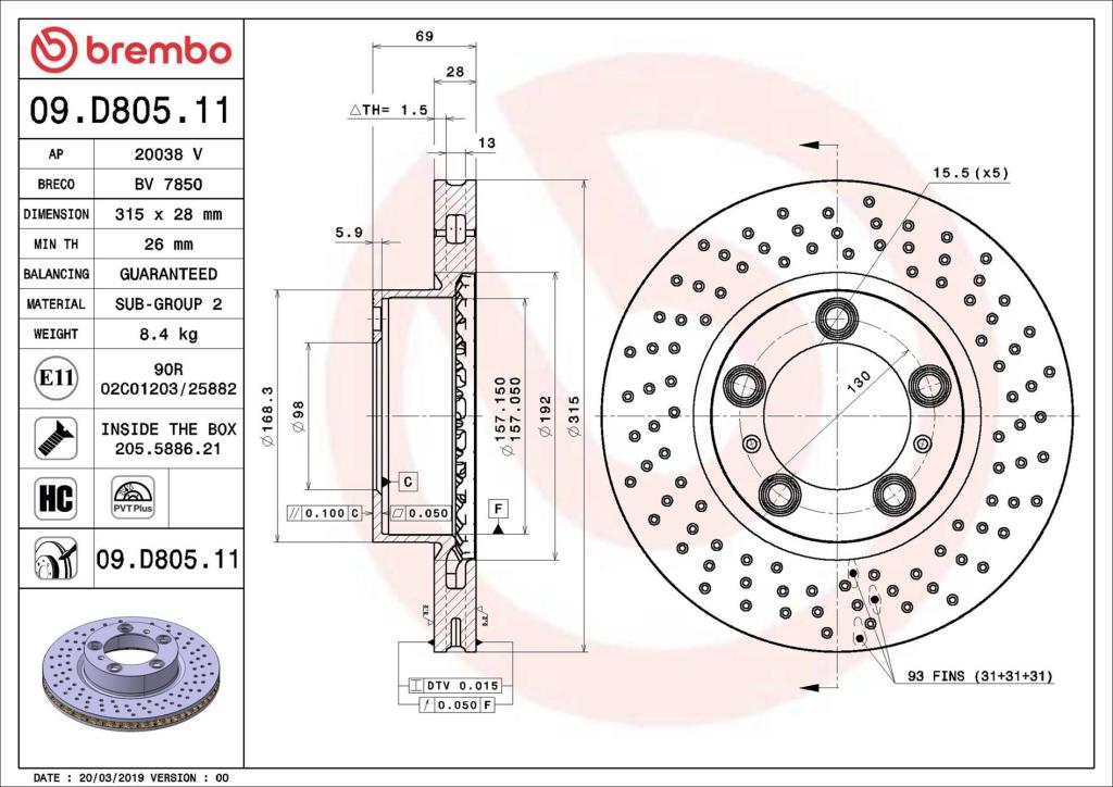 Disques de frein BREMBO 09.D805.11