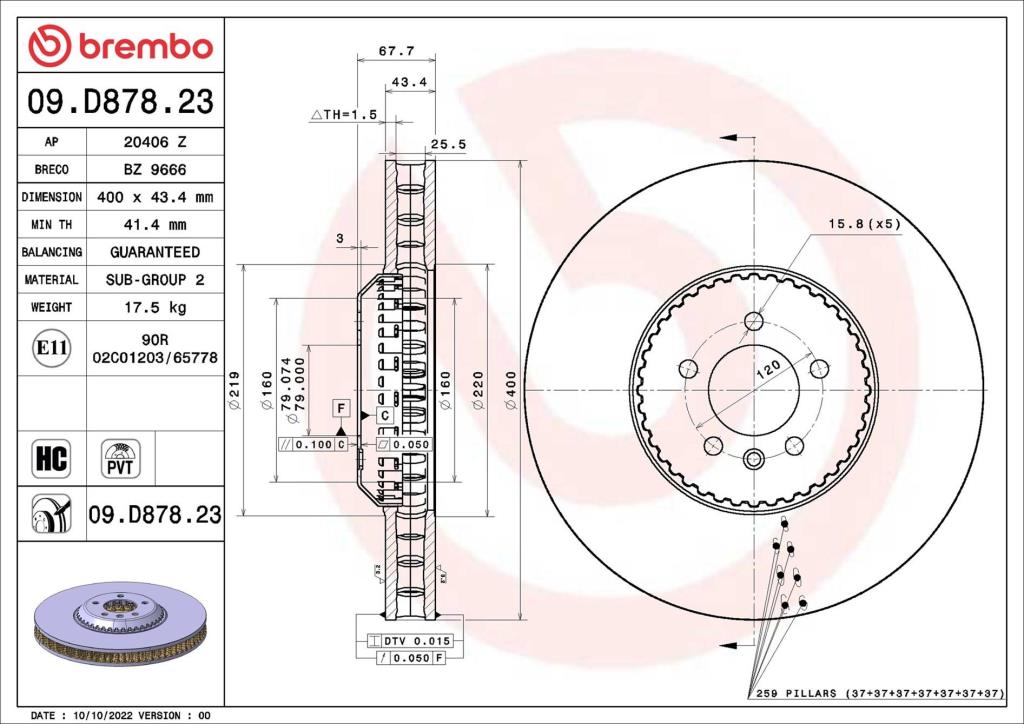 Disques de frein BREMBO 09.D878.23