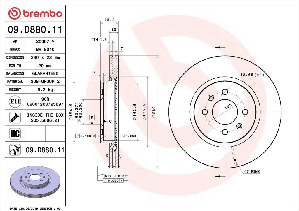 Disques de frein BREMBO 09.D880.11