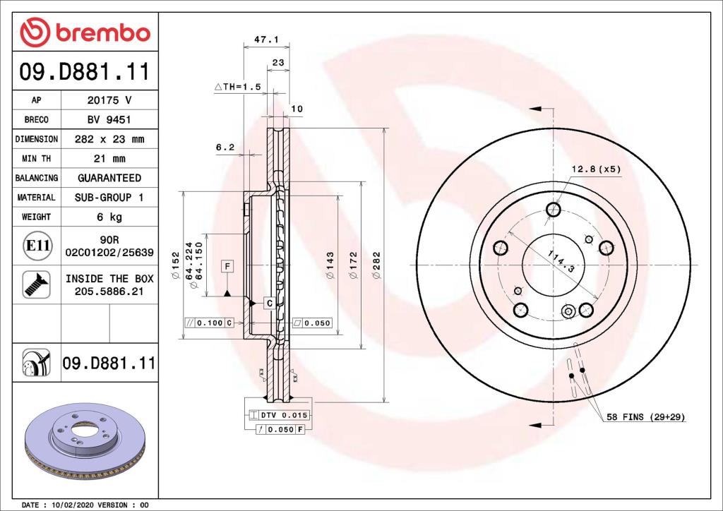 Disques de frein BREMBO ref. 09.D881.11
