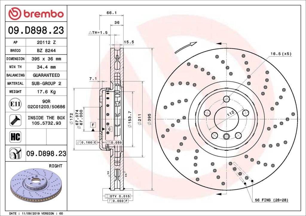 Disques de frein BREMBO 09.D898.23